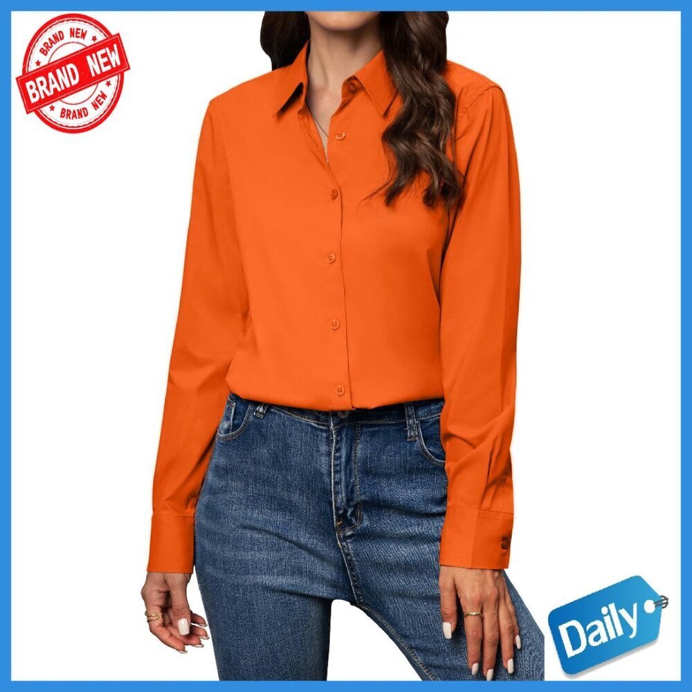 Classic Fit Long Sleeve Button Down Shirt Premium Cotton Blend Work Blouse